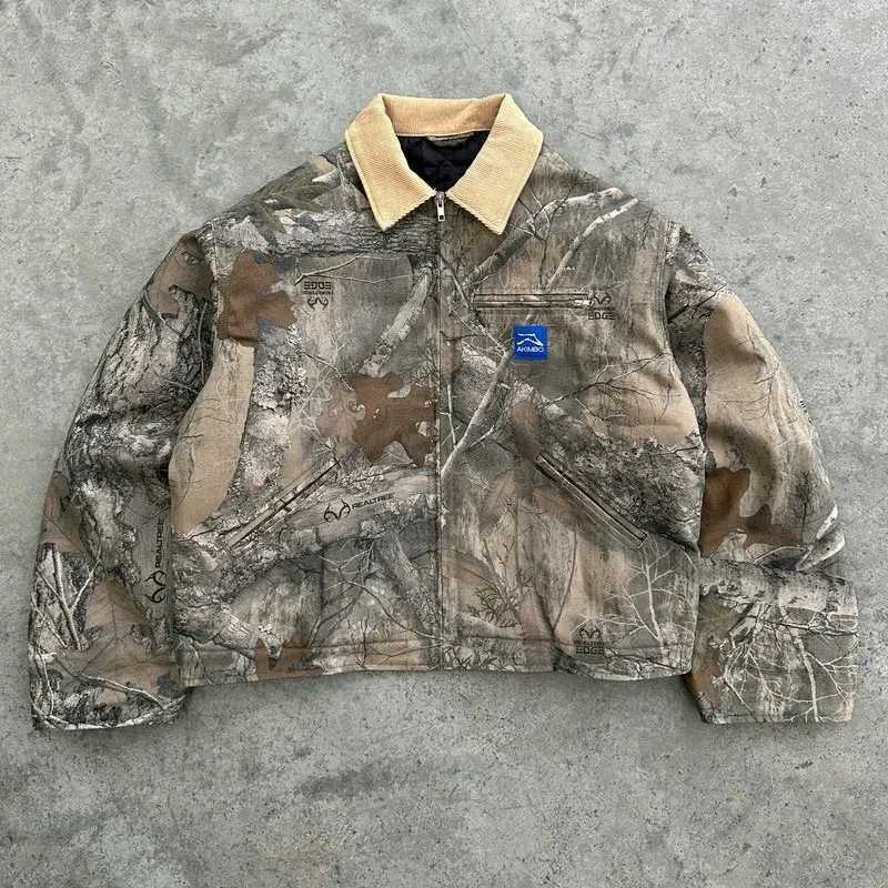 Akimbo Fashion Camouflage Leaf Pine Coat Mens Y2K New Harajuku Hip Hop Gothic Retro Couple Casual American Street ClothingXJ250416