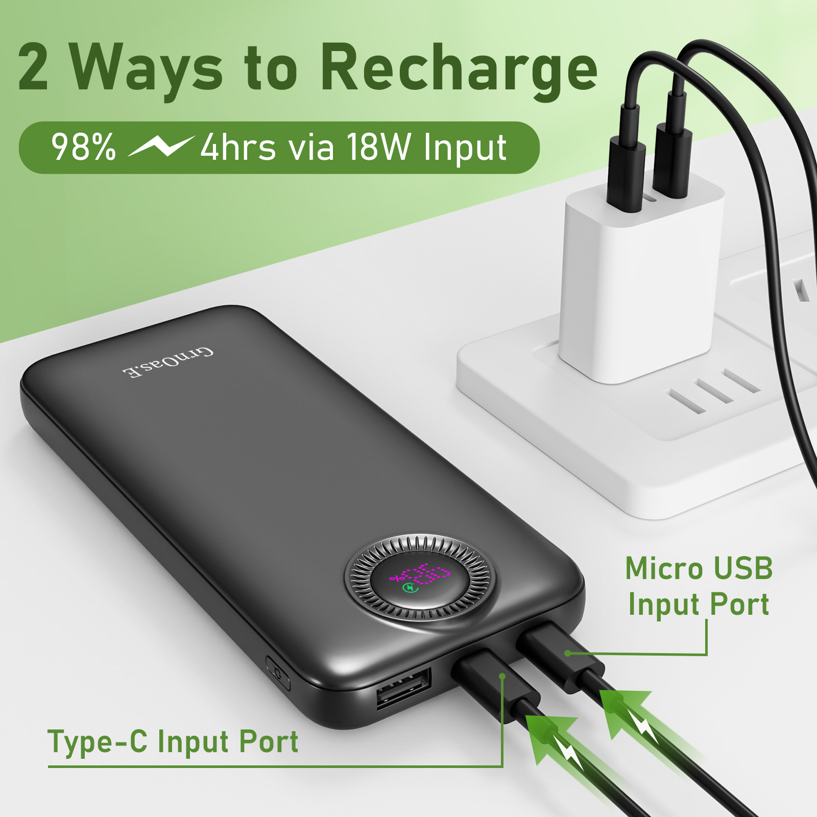 Portable Charger,10000 mAh Power Bank Travel Charger with USB-C(Input&Output),2.4A Fast Charging External Battery Pack Phone Charger Compatibl,White a