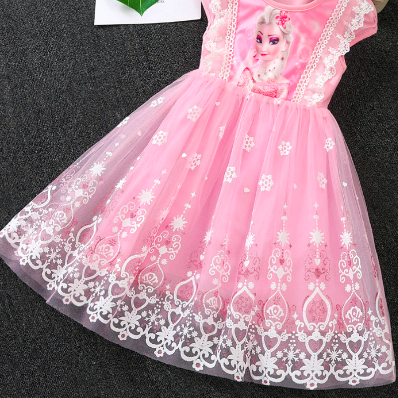 DISNEY kids designer short-sleeved dress baby girls spring and summer children's clothing Elsa's princess dress in summer.