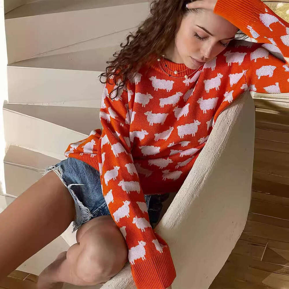 hoodie Mmwomen's Wear Round Alpaca Printed For Autumn And Winter, New Women's Loose Casual Round Neck Sweater Pullover jacket