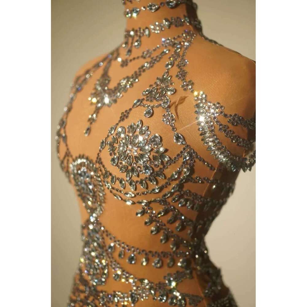 2024 Sexy Mesh Transparent Dance Outfit Sparkly Rhies Bodysuit Women Performance Costume Singer Party Club Show Stage Wear