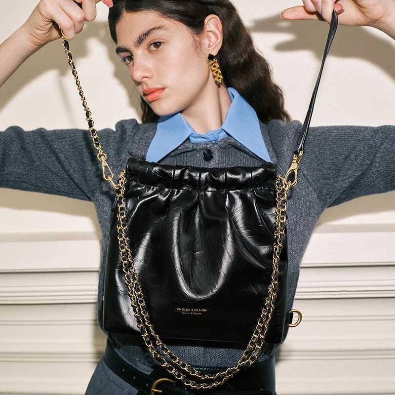 Cnoles Small Crossbody Bag for Women PU Leather Shoulder Bag with Gold-Tone Chain Strap Office Bucket BagW251115