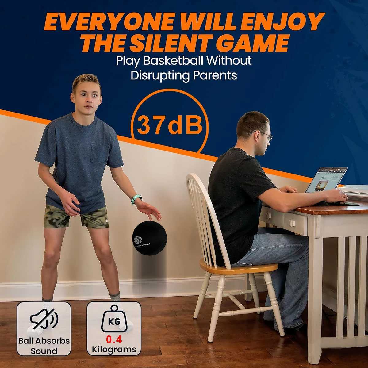 Silent Basketball w/ Textile Cover Size 76 Noise-Free Indoor Basketball for Quiet Dribbling Airless Ball for Advanced TrainingW251115