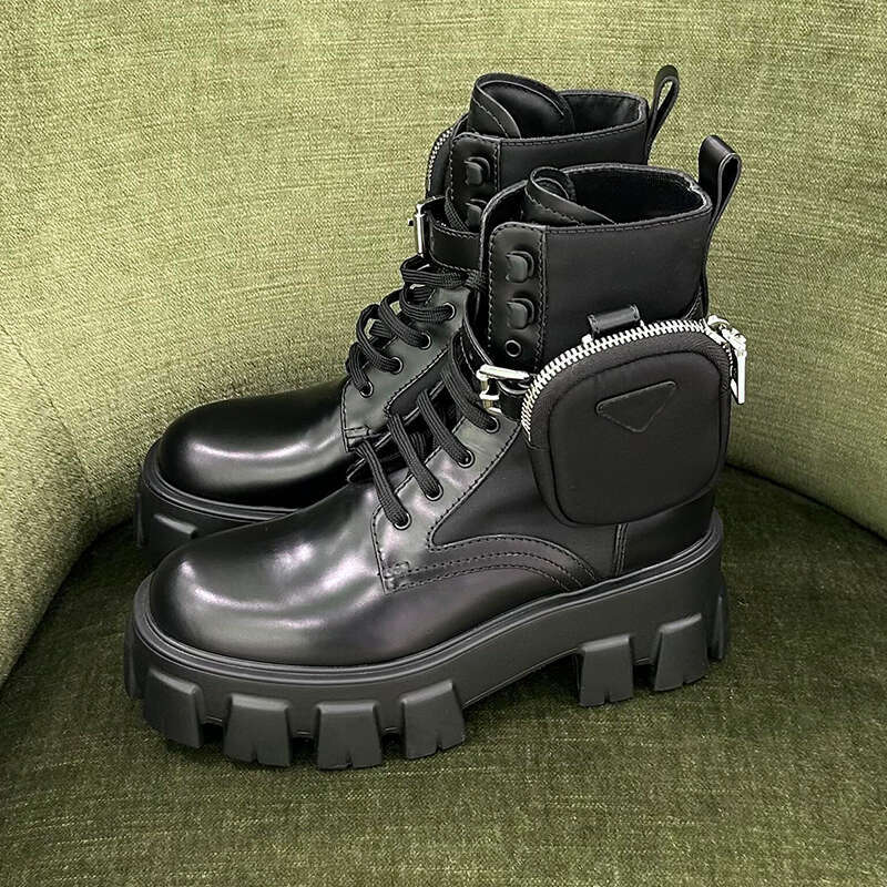 Top Designer Monolith Half Boot Thick-bottom Gear With Small Bags Martin Boots Leather recycled nylon military style bootsMale and female sizes 35-45