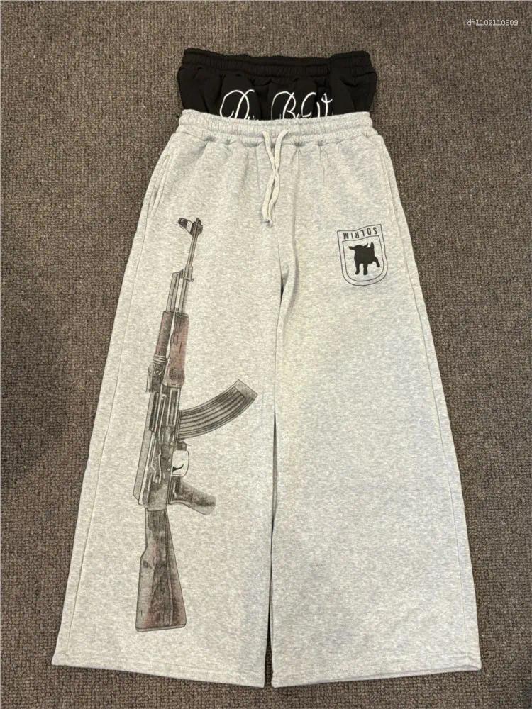 Men's Pants Y2K Retro Harajuku Double Embroidered Waist Print Sweatpants Hip Hop Goth Clothes Fashion Wide Leg Baggy Streetwear Unisex