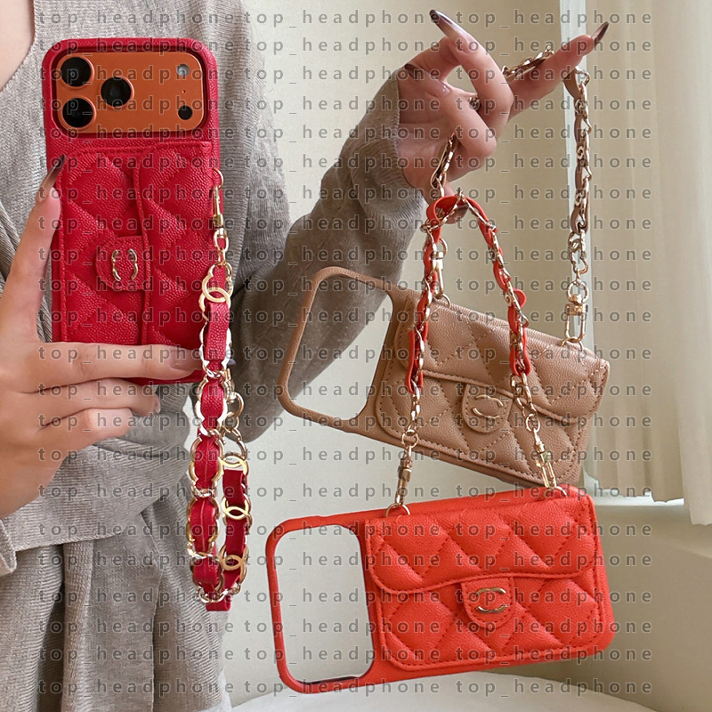 17 Pro Max Designer Phone Case leather Cross Body Phones Cases for iPhone 12 13 14 15 16 ProMax Leather Cases Luxury Chain Phones Cover Card Holder Coin Wallet