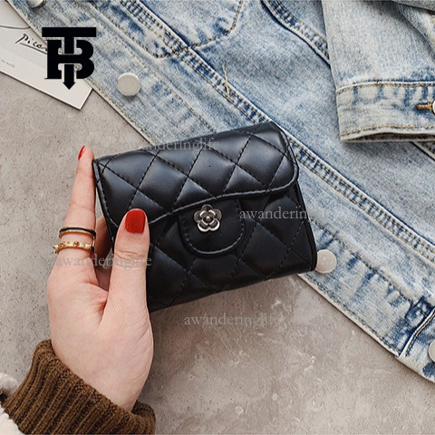 TB BHULAMTE Designer Wallet Classic Diamond Embroidered Thread Black Card Bag Luxury Texture Camellia Women's Handbag Long Money Wallet Coin Bag 