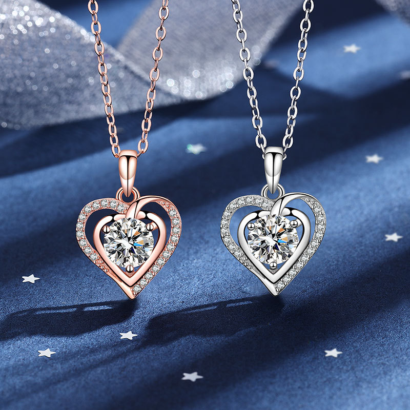 TaiYang GRA 1ct Romantic Love Heart Moissanite Necklace for Women, Luxurious S925 Wedding Engagement Diamond Necklace with Moissanite Certificate