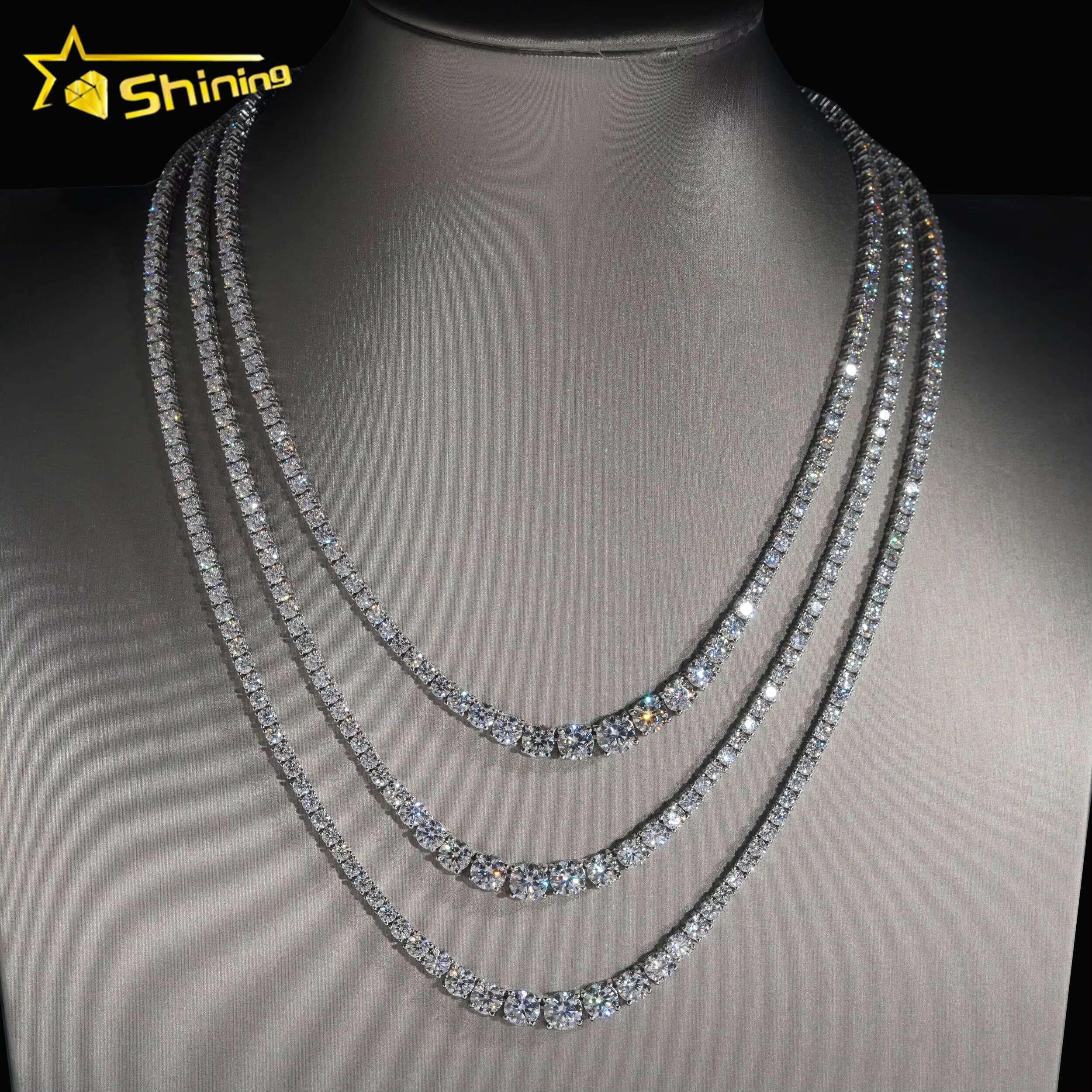 New Arrivals Fashion GRA Certificate Various Size Moissanite Diamond 925 Silver Tennis Chain Necklace Women