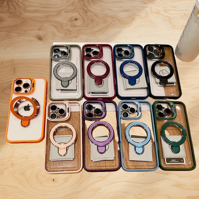Transparent magnetic Ring Holder Glass Lens Phone Cases For iPhone 16 16e 15 14 13 12 11 Pro Max 16 Plus XR Magsafe Wireless Magnetic Hard Bumper Cover camera protection
