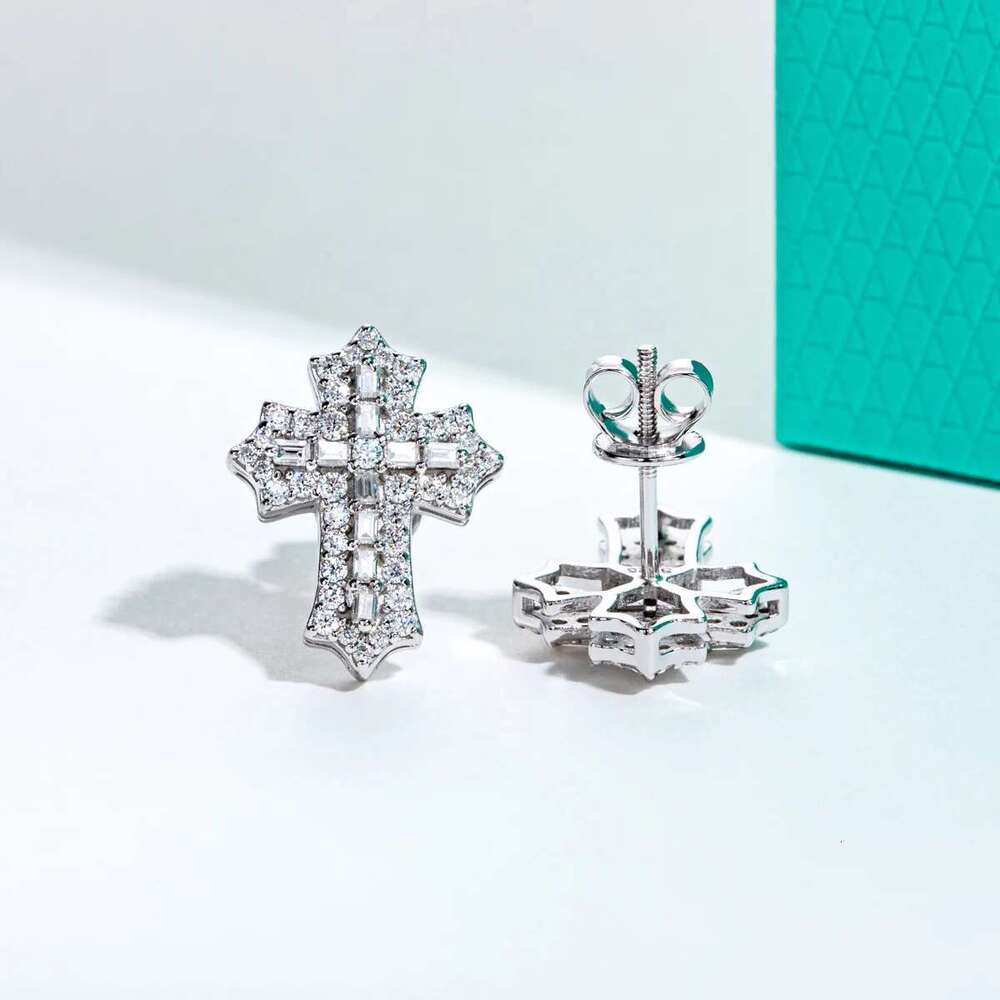 AnuJewel 1cttw Iced Moissanite Cross Stud Earrings Sterg Sier Pimped Out Earring New Age Hip Hop Jewelry for Men