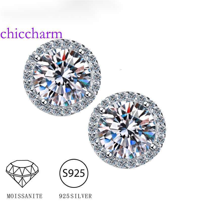 S Sier 50 Points - 2 Carat Moissanite Round Bag Classic Earrings Wedding Daily Work Party Travel Women's Gift