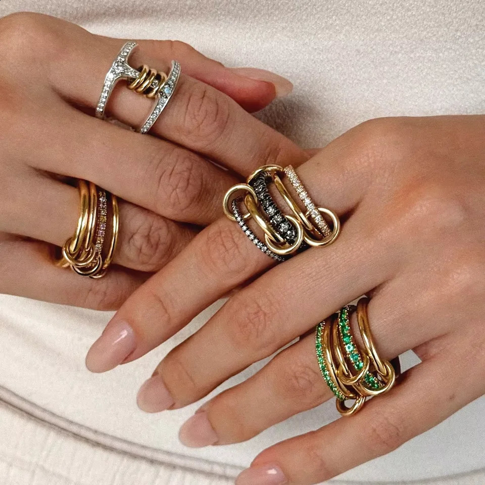 2025 High Quality 3 Colors 4 Links Stacked Rings Micro Pave Cubic Zircon Mix Color Multi Pieces Stack Full Finger Jewlery 250415