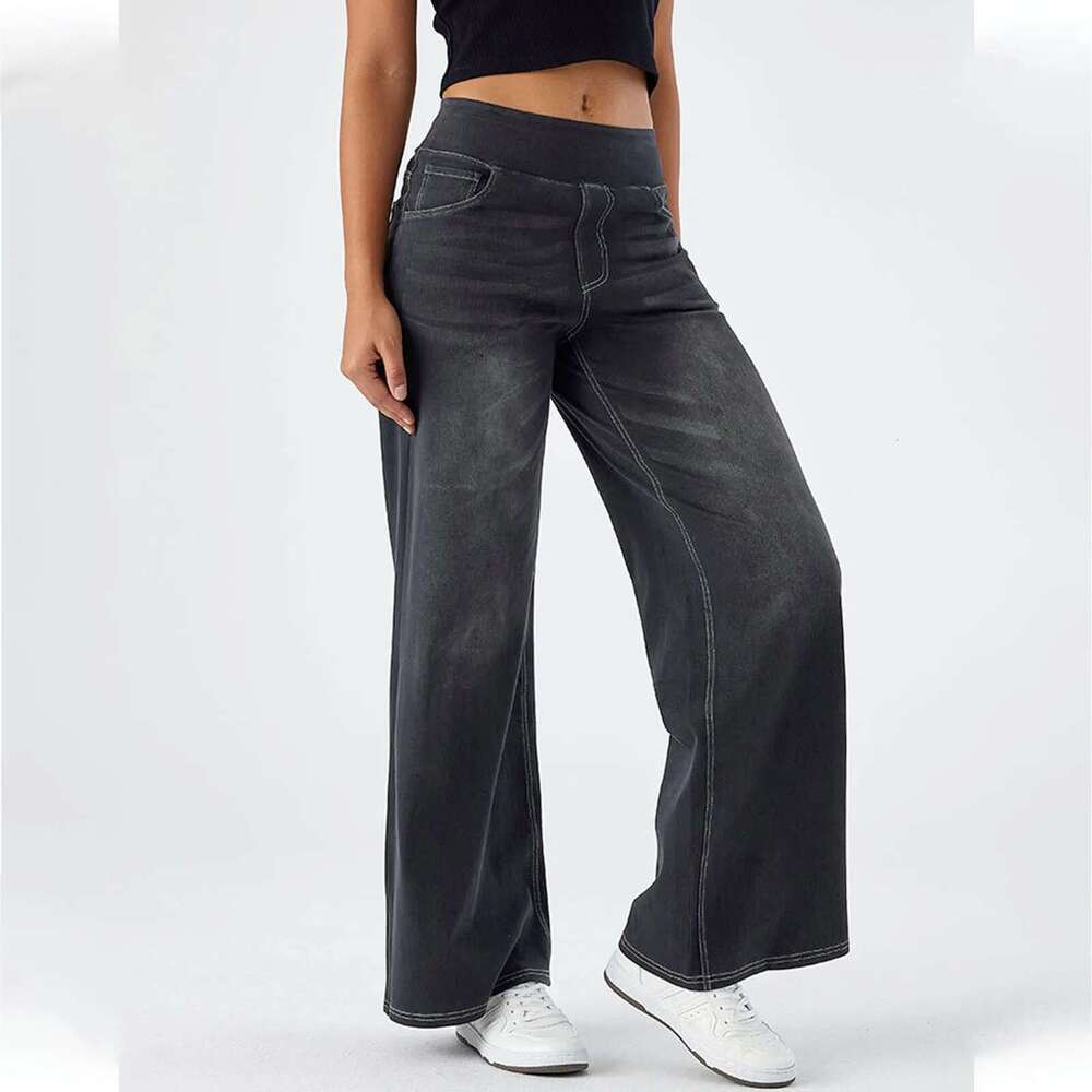 Designer Clothing Fashion Baggy Jeans For Women Bleached Vintage High Waist Wide Leg Denim With Pockets Boyfriend Stretchy Palazzo Pants