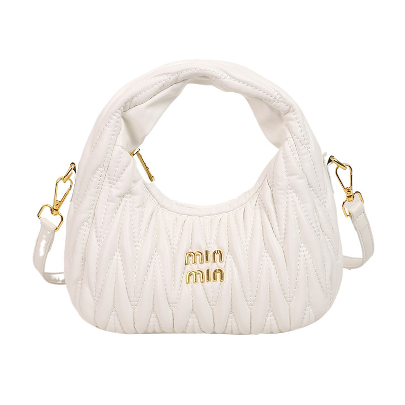 designer bag new Wrinkled underarm bag small fragrant style fairy bag niche women's bag rhombus pattern hand-held crossbody crescent bag