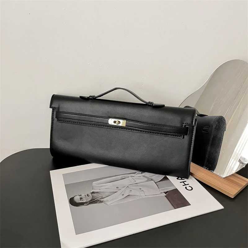 Leather Clutch Bag with Gold - Toned Lock and Top Handle - Elegant Evening Formal Event HandbagW251115