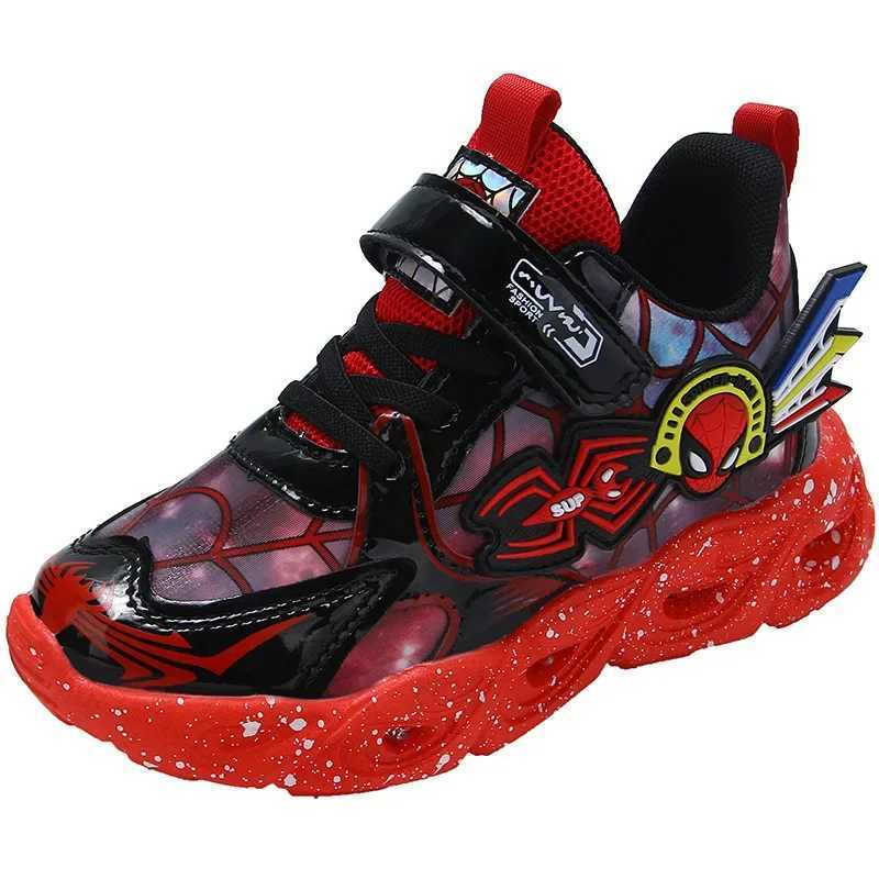 Disney Boy Spider Man sneakers Disney LED childrens sneakers student shoes fashionable anti slip childrens outdoor shoes Pu leather shoesXJ250416