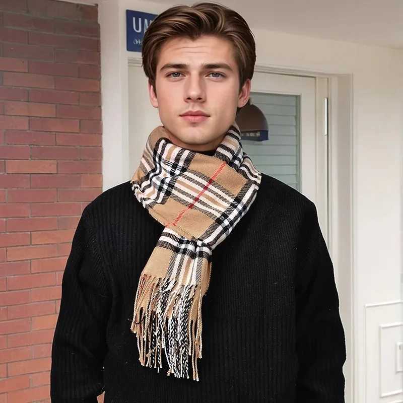 Design plaid cashmere scarf mens tassel shawl striped Pashmina warm winter scarf high-quality neck scarf 2025 new style Y251211