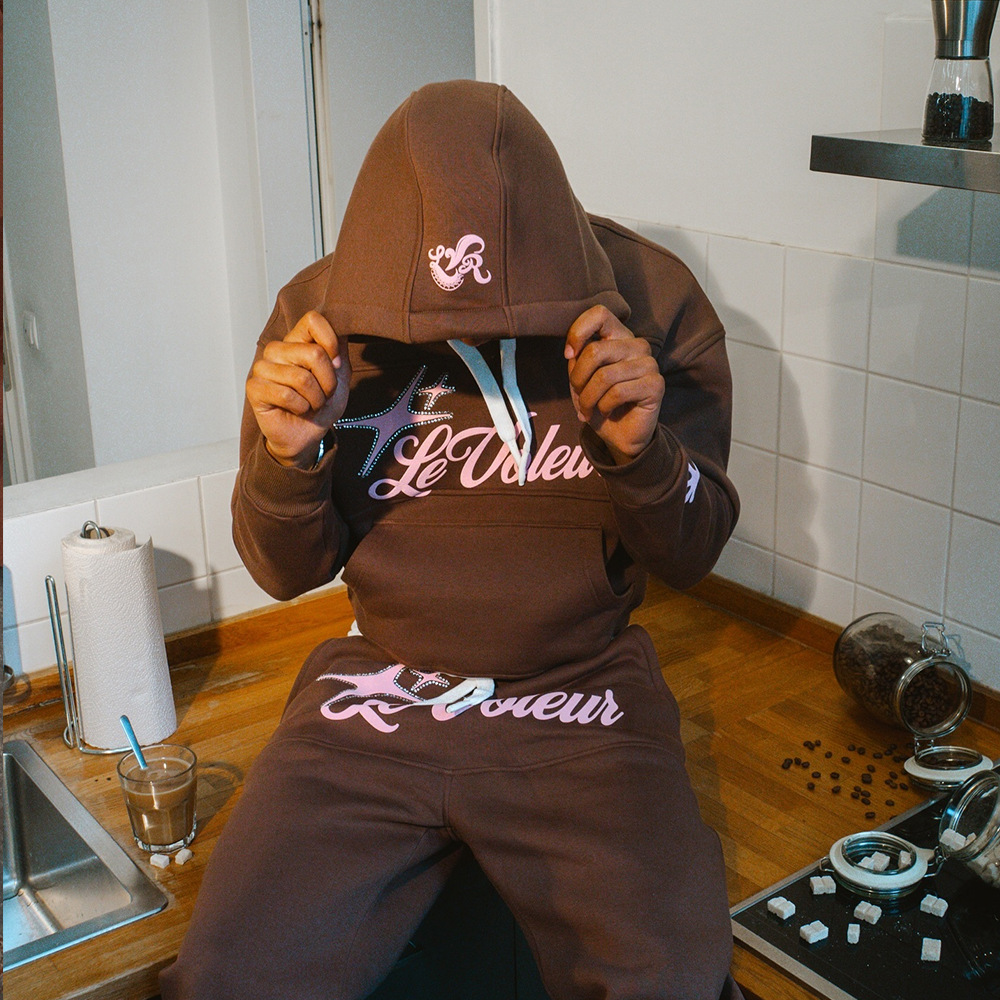 Men's Tracksuits Streetwear Hoodie SweatpantsTwo Piece Set Clothes Mens Hip Hop Letters Embroidered Rhinestone Sequins Sweatshirt Pants