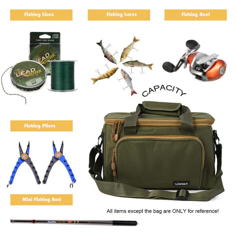 Lixada Fishing Tackle Bag Portable Multifunctional Canvas Fishing Shoulder Bag Pack Fishing Lure Reel Bag Pouch Tools Handbag 250415