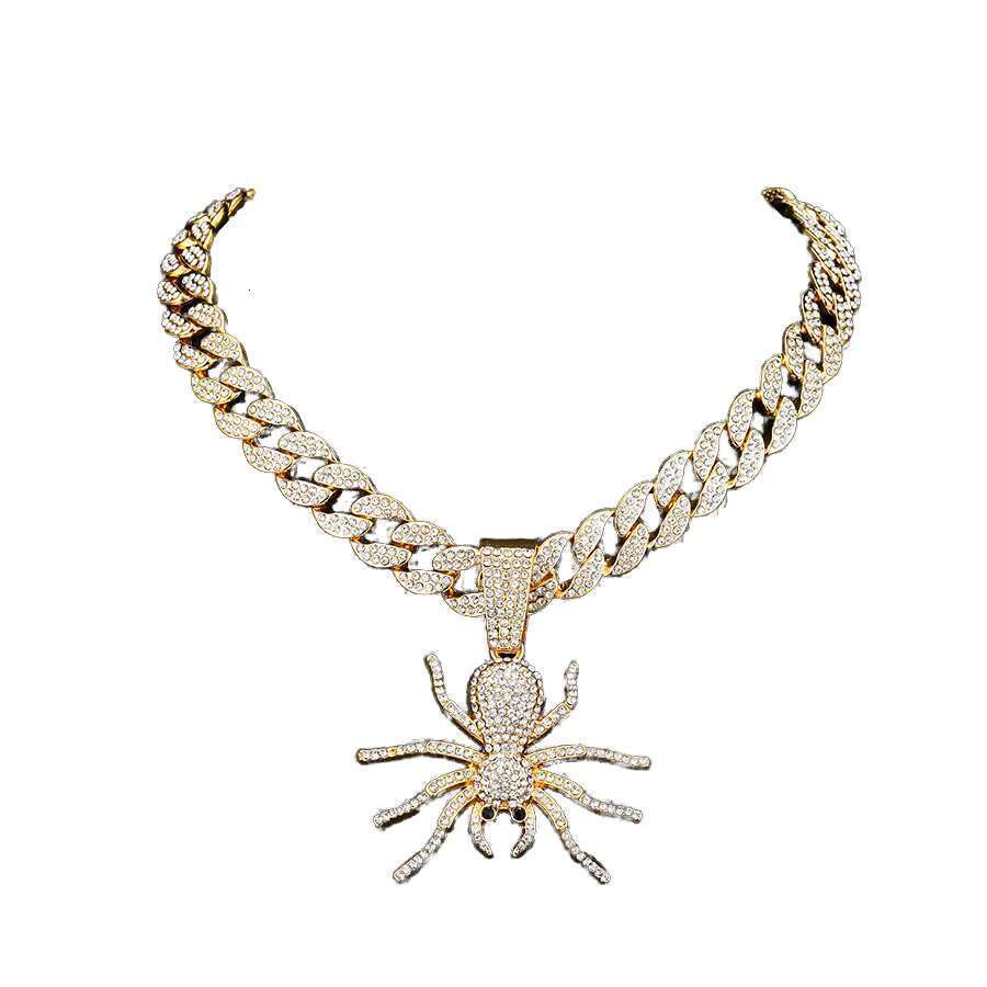 DHCollections Spider Pendant Necklace with Iced Out Cuban Link Chain Hip Hop Bling Alloy Accessory for Men Women 18 Inch 1 Piece