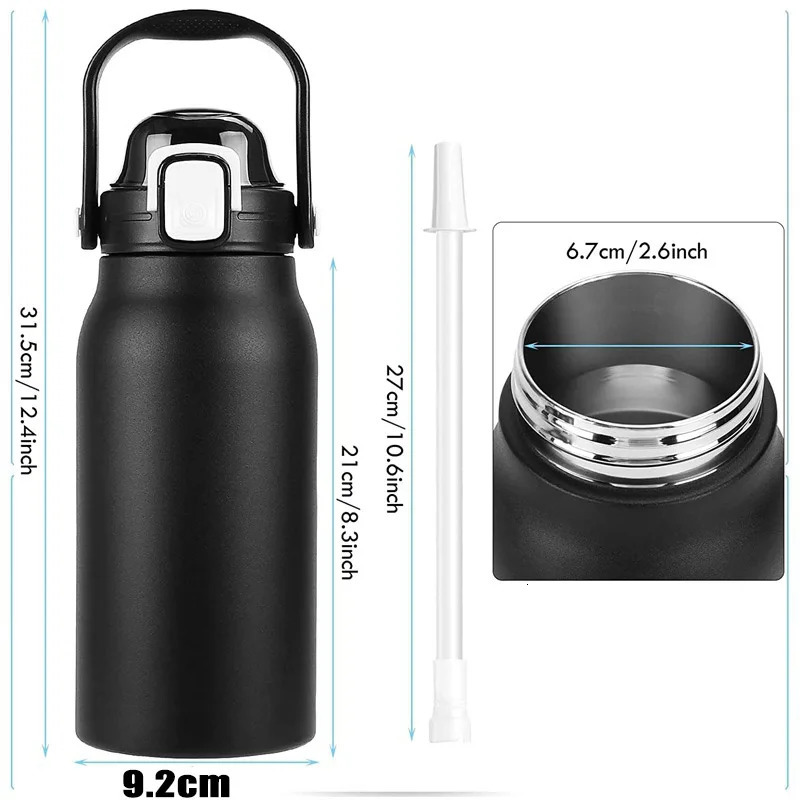 2L Tumbler Large Capacity With Straw Stainless Steel Thermal Water Bottle Cold and Thermo Cup Vacuum Flask Gym 251111 W260226