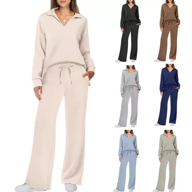 women's two piece pants womens 2 outfits sweatsuit oversized loose sweatshirt and wide leg matching lounge set fall