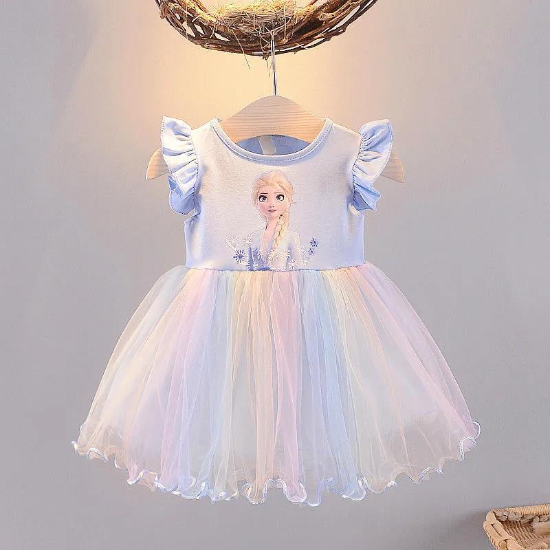 DISNEY Designer girl's dress summer baby clothing short-sleeved dress kids clothes princess dress for baby girl to wear.