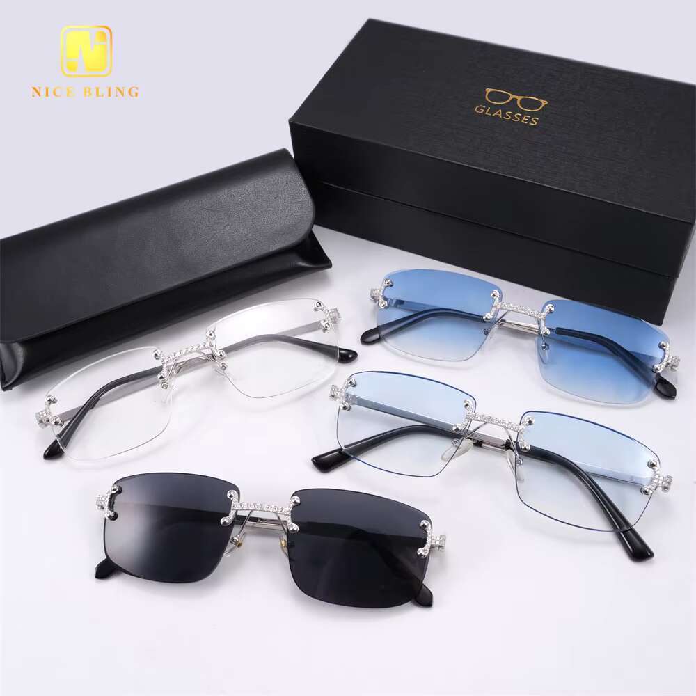 Pass Tester Glasses Custom Iced Out VVS Moissanite Diamond 7 Colors 925 Silver Eyewear Sunglasses Fashion Jewelry Men Women