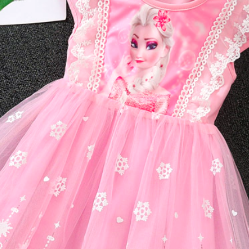 DISNEY kids designer short-sleeved dress baby girls spring and summer children's clothing Elsa's princess dress in summer.