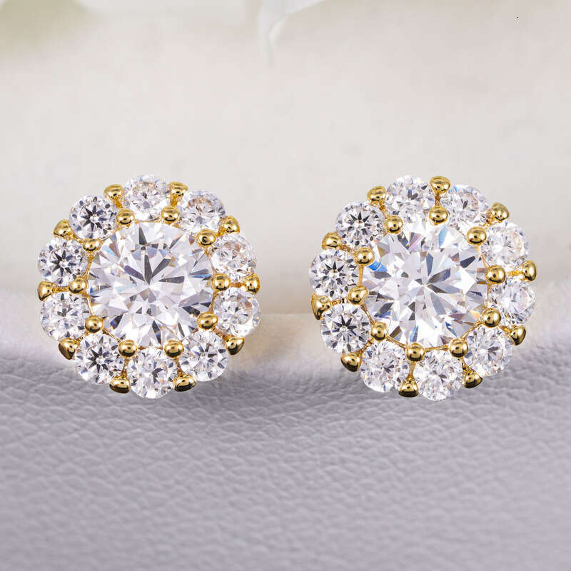 Jewelry Iced Out Sterling Silver Gold 925 VVS Earrings Studs Hip Hop Pass Dias Tester Women Gift