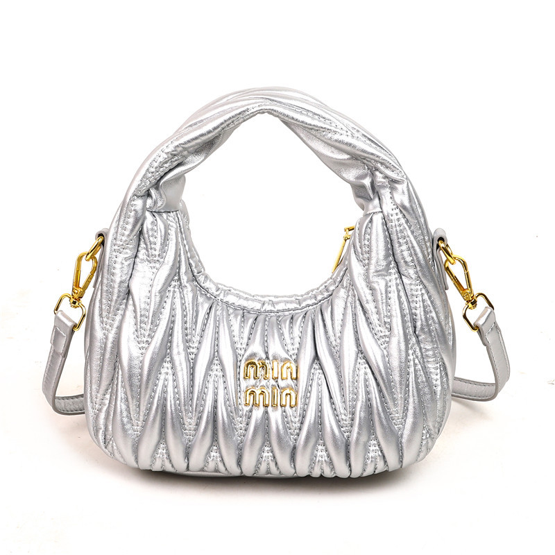 designer bag new Wrinkled underarm bag small fragrant style fairy bag niche women's bag rhombus pattern hand-held crossbody crescent bag