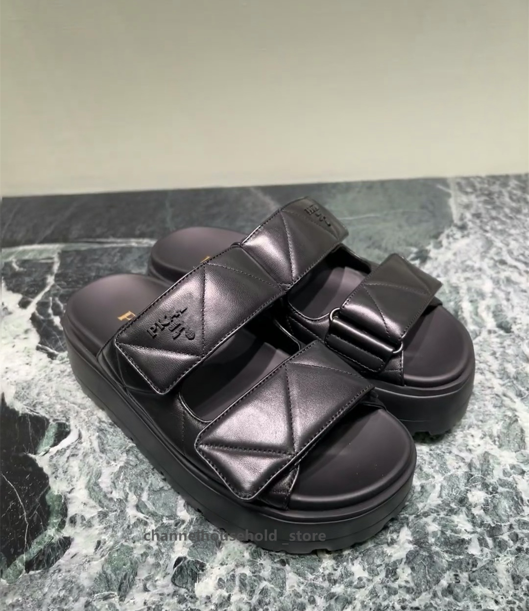 Milano 2025 Luxury Designer Women Sandals High Quality Womens Slides Hook Loop Calf leather Buckle Strap shoes quilted Platform Summer Beach Slipper Triangle logo