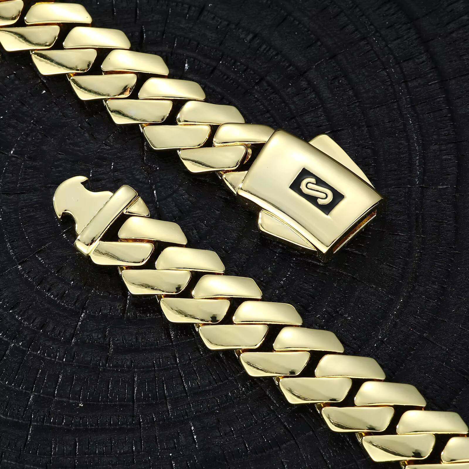 Cadenas De Oro 14k Cubana EDGE Plain Lock Men Luxury Hip Hop Jewelry 12mm 14K Gold Plated Miami Cuban Link Necklace Monaco Chain