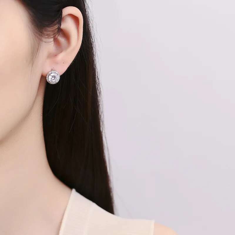 S Sier Moissanite Round Earrings Women, Fashionable, Versatile Light Gifts For Girlfriends And Besties.