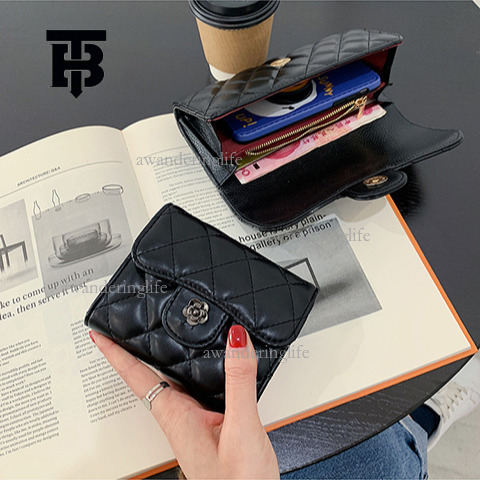 TB BHULAMTE Designer Wallet Classic Diamond Embroidered Thread Black Card Bag Luxury Texture Camellia Women's Handbag Long Money Wallet Coin Bag 