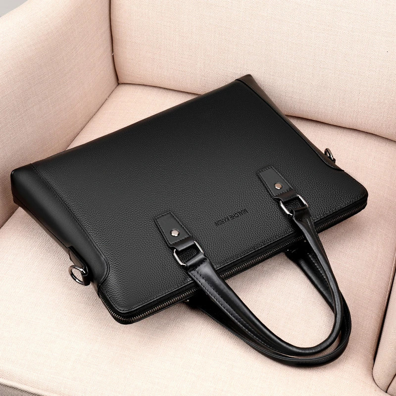 Cow Genuine Leather Business Mens Briefcase Male Briefcase Shoulder Bag Men Messenger Bag Solid Tote Computer Bag 251113