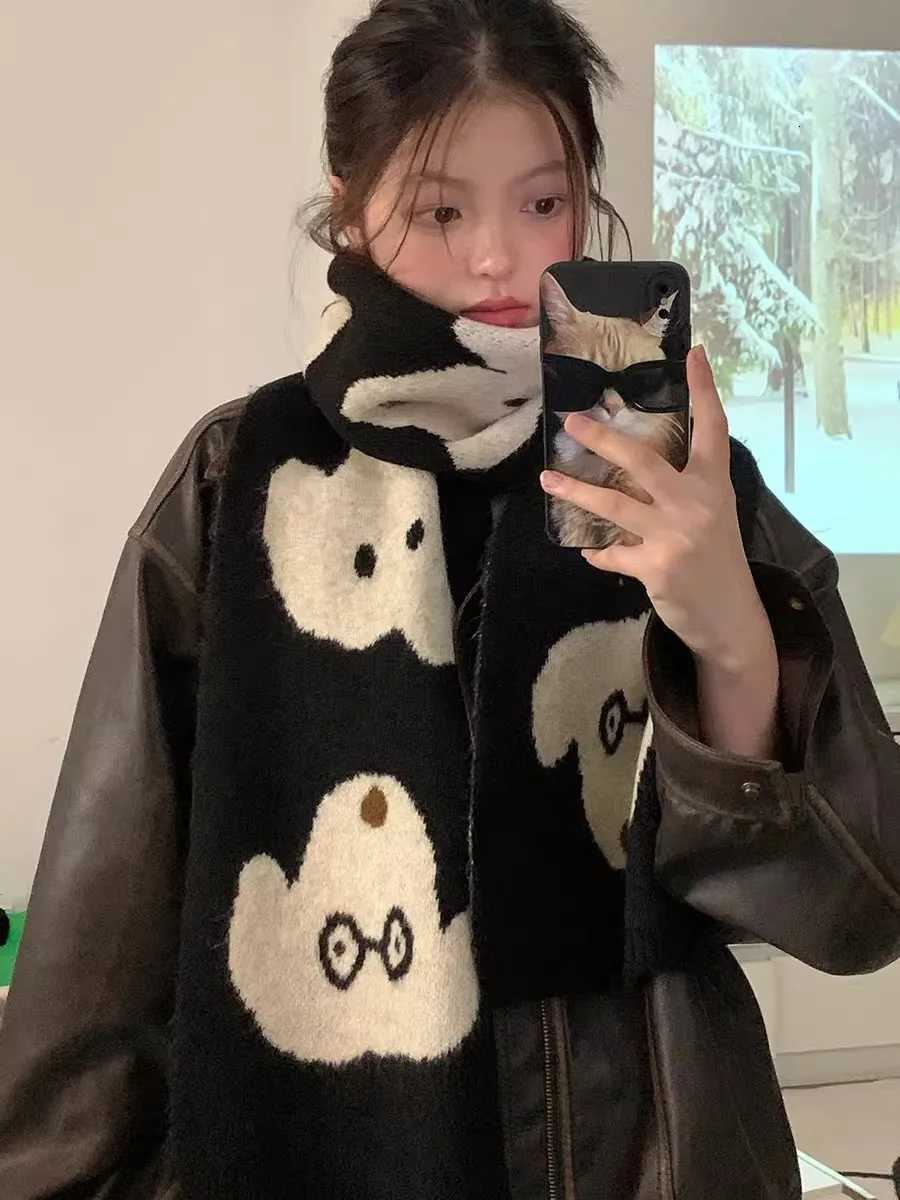 Luxury Woolen Thickened Knitted Scarf For Women New Winter 2025 High-End Warmth And Cold Protection Neck Warmer Black Cute Y251115