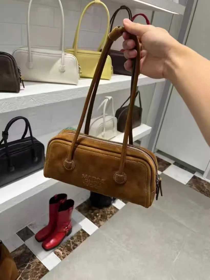 Original Korean Marge niche designer Suede Boston bag Pillow bag Crossbody Sherwood handbag Y250417
