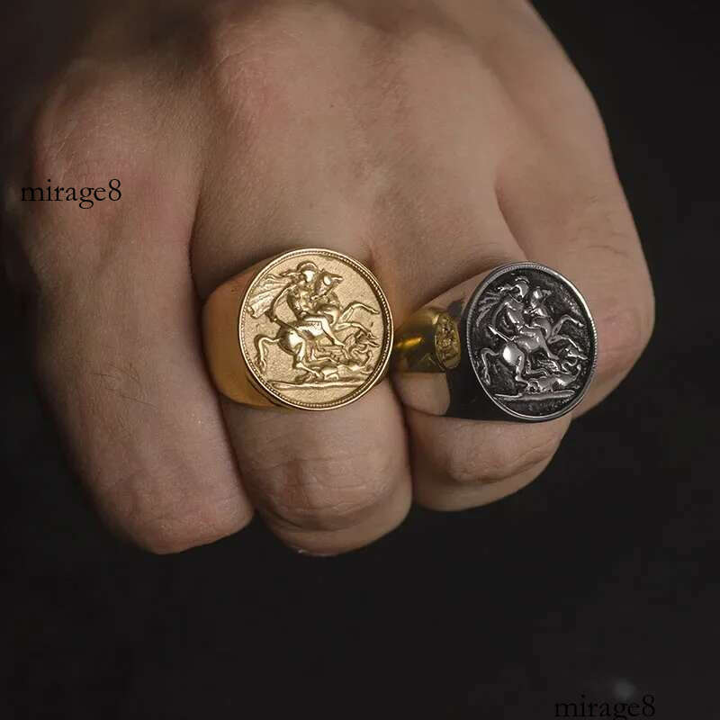 Stainless Steel Sovereign Coin Gold color Roman Solider Ring for Men Women Party Jewelry gift Bague Homme