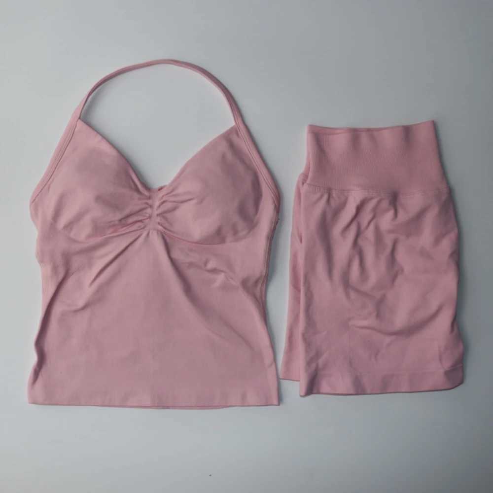 Impact Gym Set 2-piece long line shoulder strap top sports vest Scrunch shorts sports sling set fitness clothing seam yoga setXJ250415