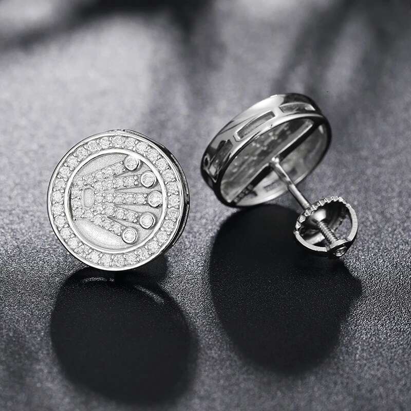 Real Classic Round Cut Moissanite Crown D Color Stud Earrings For Women Fashion Charm Fine Jewelry Wedding Trendy Gift