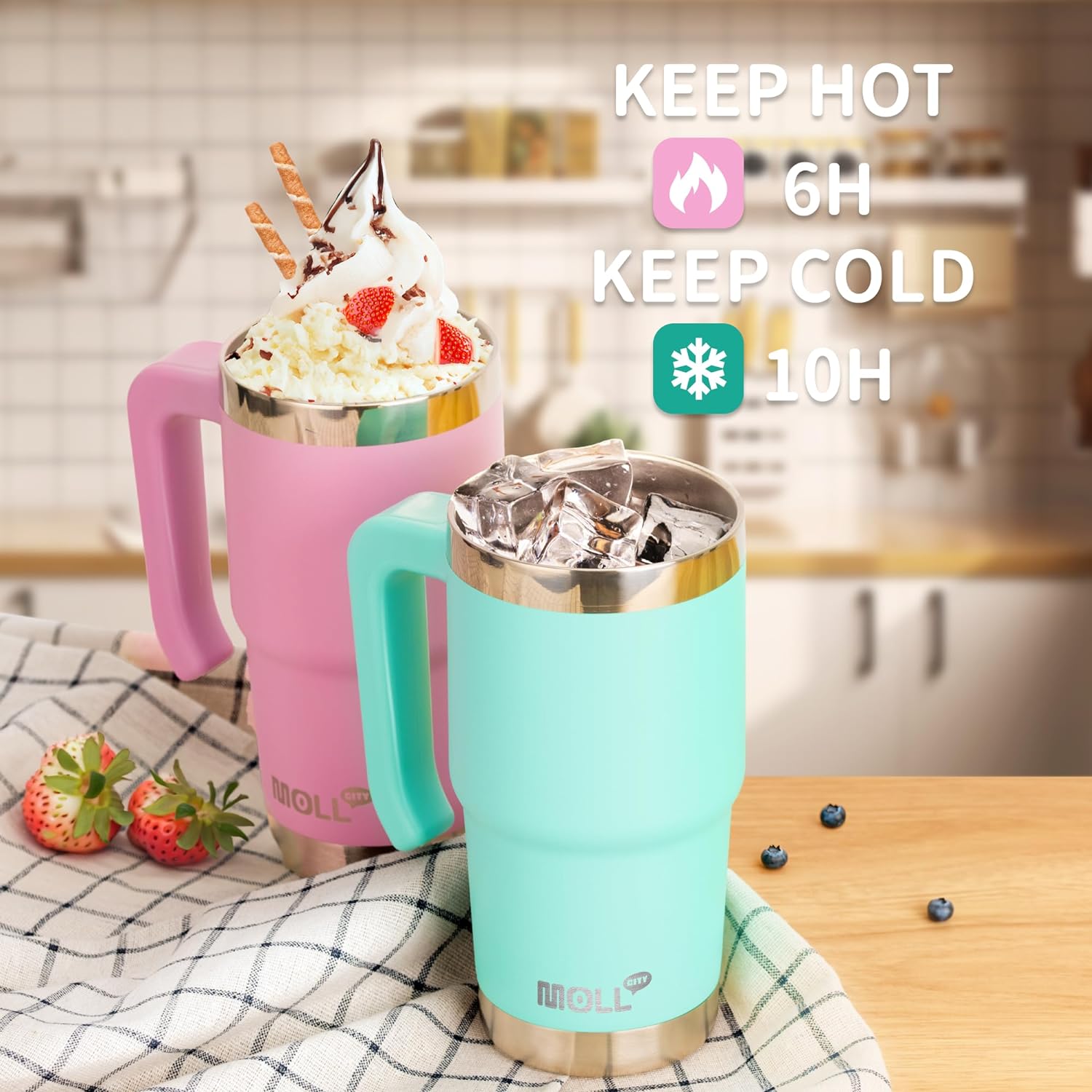 16 oz Tumbler with Handle Reusable Stainless Steel Vacuum Insulated Tumbler Cups with Lid and Straw Travel Coffee Mug