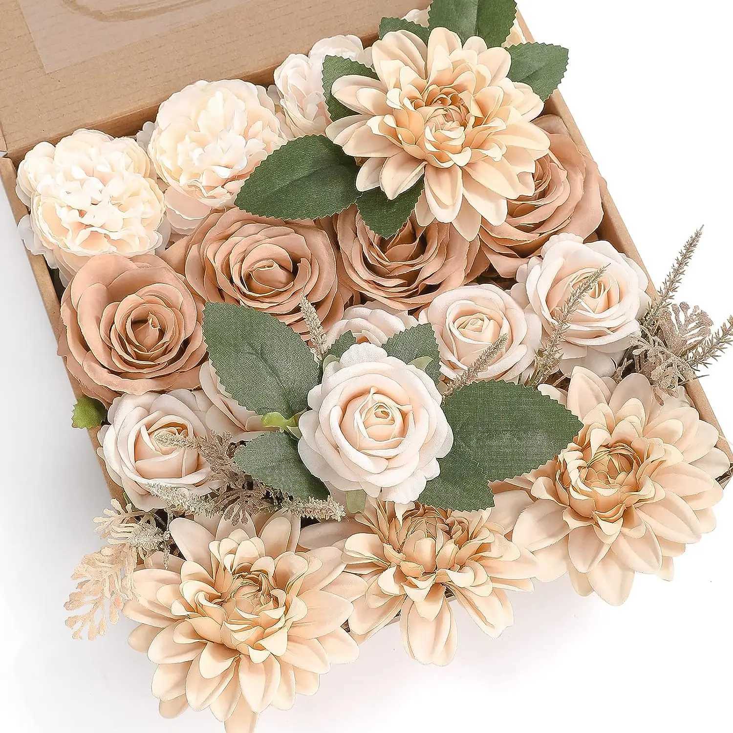 Artificial foam and silk flower box set artificial flowers with stems DIY wedding bouquet central pieces party home decorationXJ250416