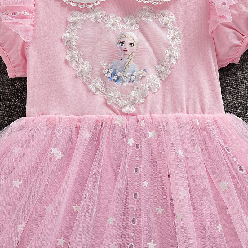 DISNEY Baby clothes kids designer clothes Summer short-sleeved cotton lace Elsa dress for Frozen birthday dress Comfortable and soft.