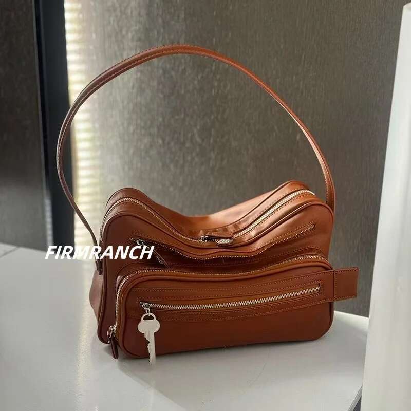 FIRMRANCH Personalized Motorcycle Style Trendy Versatile Multi Zipper Design Women's Square Single Shoulder Underarm Bag Purse
