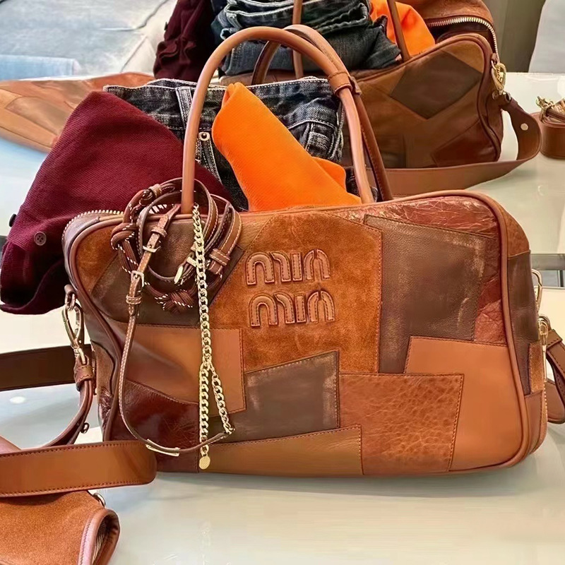 designer bag 2025 Retro all-match spliced hand-held shoulder tote bag large-capacity briefcase style trendy