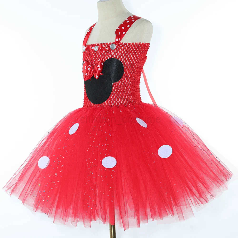 Disney Girls Red Minnie Tutu Dress Glitter Polka Dots Toddler Girl Birthday Party Princess Dress Up Clothes Kids Halloween Costumes W20250416