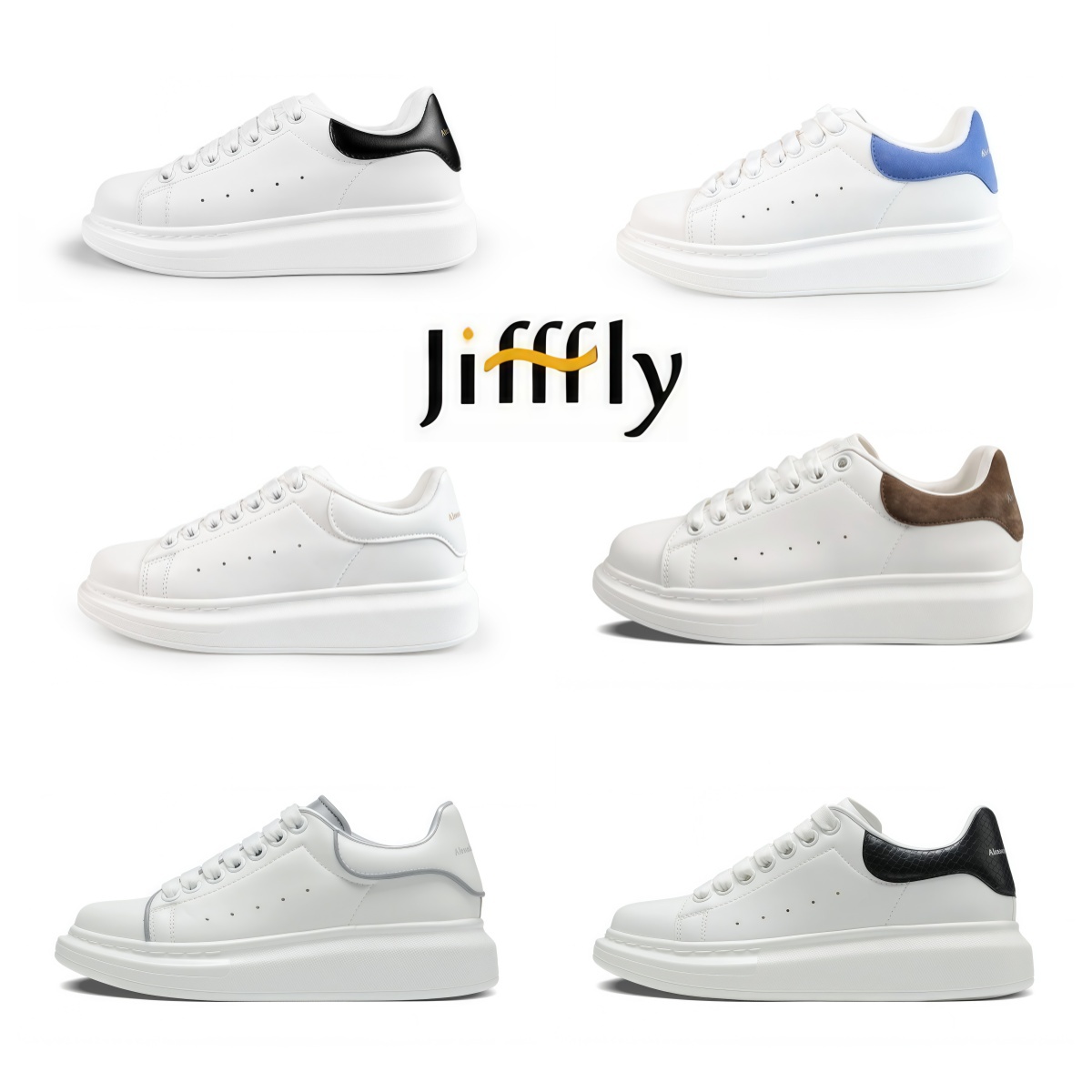 JIFFFLY Designer shoes with thick soles in white and black, suitable for both men and women's sports and casual wear. Women's boots are vers