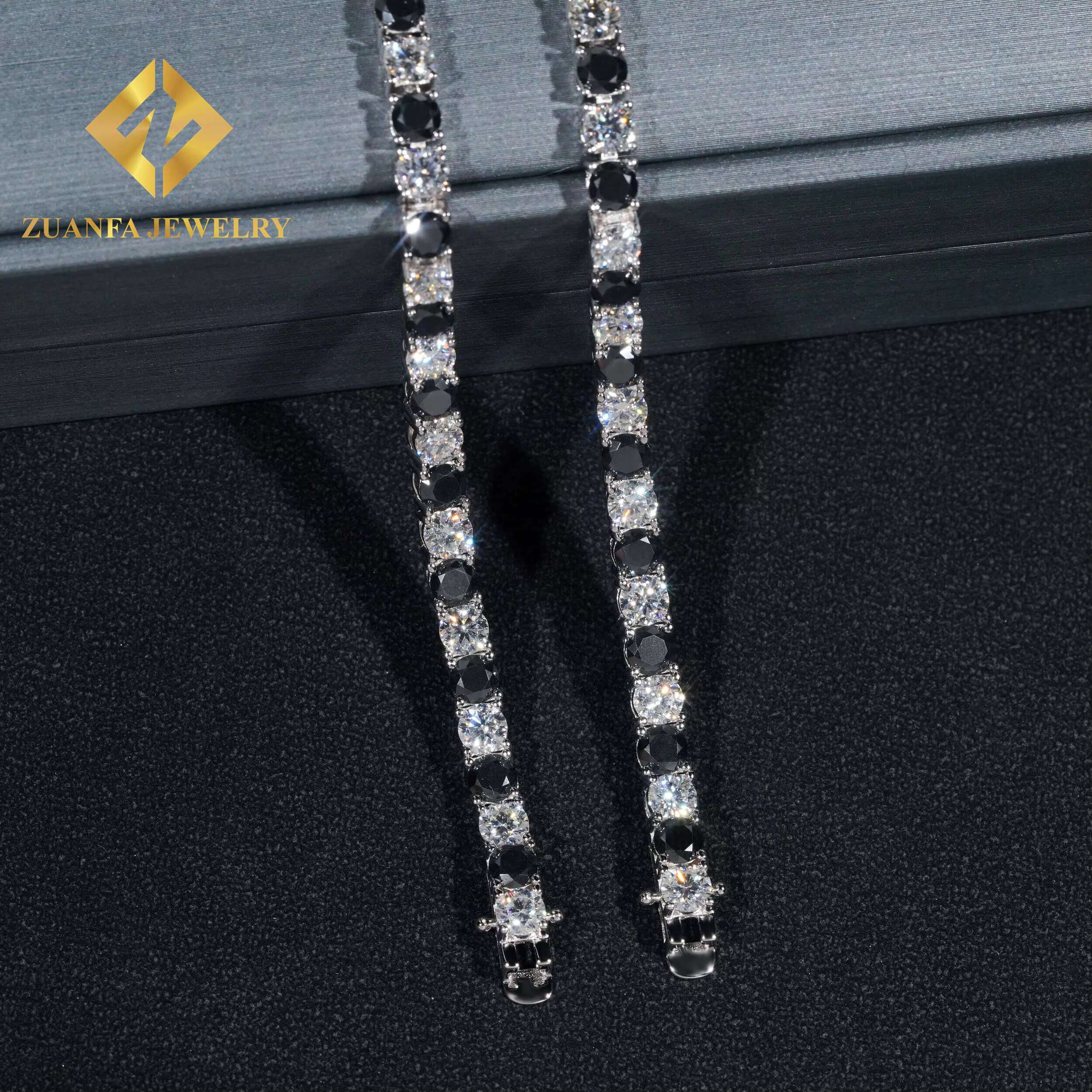 Hip Hop 925 Sterling Silver 4MM Moissante Tennis Chains 4MM Black and White Lab Diamond Tennis Necklace Bracelet for Men Women